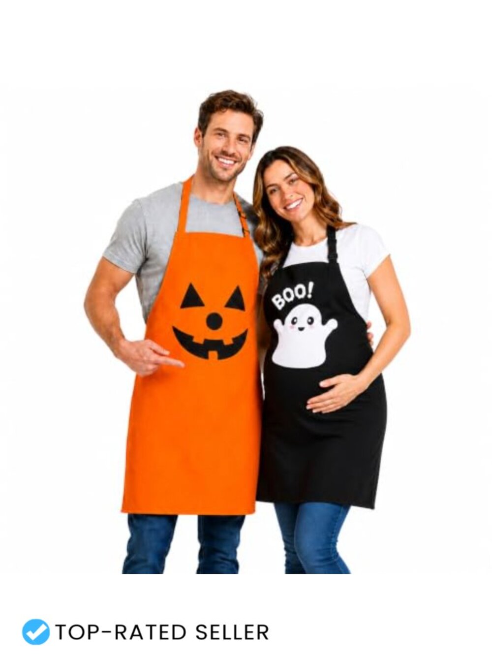 Halloween Couple Apron Set 2 Pc Pumpkin Ghost Extra Large Kitchen Costume